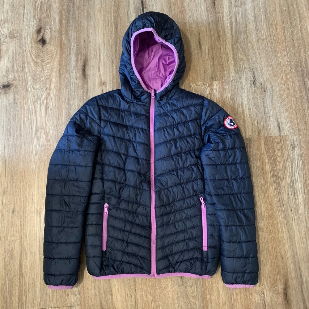 Rokka&Rolla Ultra-Light Reversible Puffer Jacket in navy purple - large girls
